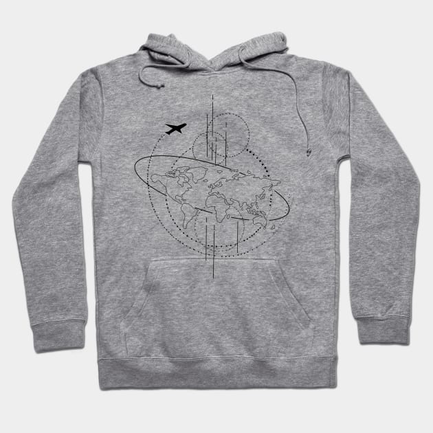 Flat earth line art minimalist illustration with plane Hoodie by thecolddots